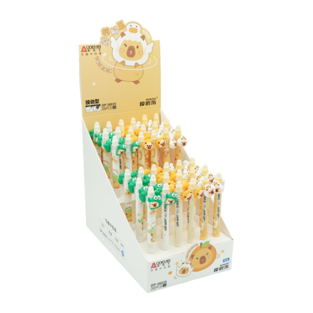 Автоматична химикалка с гума с въртяща се  капибара и гумен грип