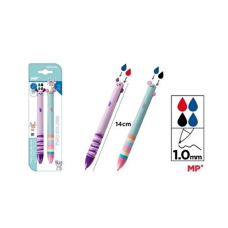 Автоматична химикалка MP двуцветна, 1 mm, 2 бр., блистер
