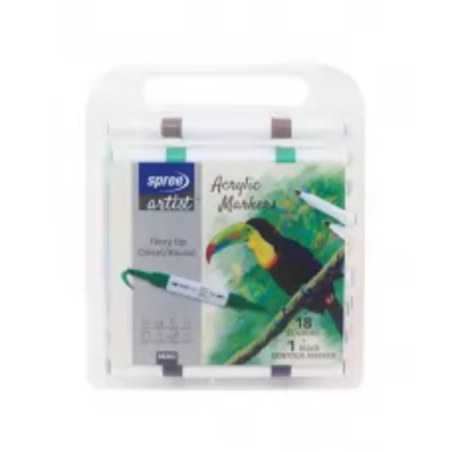Маркери акрилни двувърхи Flexy Chisel / Round tip, 18 цв.+контурен