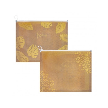 Папка с цип, дъно 30 мм, А4, мат PP, Kraft Gold, 33x24.5 см