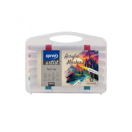 Комплект двувърхи акрилни маркери 12цв – Spree Artist Soft Brush