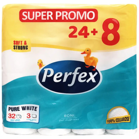 PERFEX PURE WHITE ТОАЛЕТНА ХАРТИЯ  24+8 бр.