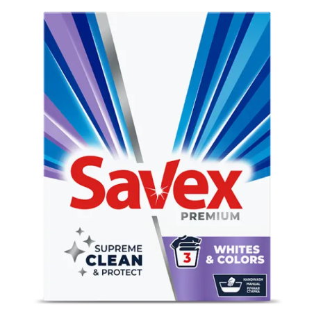SAVEX PREMIUM WHITE AND COLOUR HAND WASH ПРАХ ЗА ПРАНЕ 400 гр.