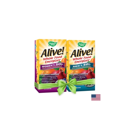 Промо пакет Мултивитамини Alive! таблетки за жени 50+ и мъже 50+
