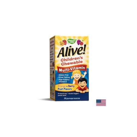 Мултивитамини за деца Алайв Alive! Children's Chewable Multi-Vitamin 30 дъвчащи таблетки