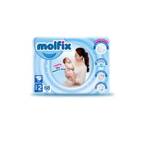 Molfix Памперси 2 , 3-6кг/ 68 бр. + ПОДАРЪК МОКРИ КЪРПИ Molfix