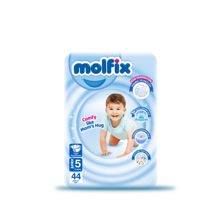 Molfix Памперси 5 , 11-18кг/ 44 бр. + ПОДАРЪК МОКРИ КЪРПИ Molfix