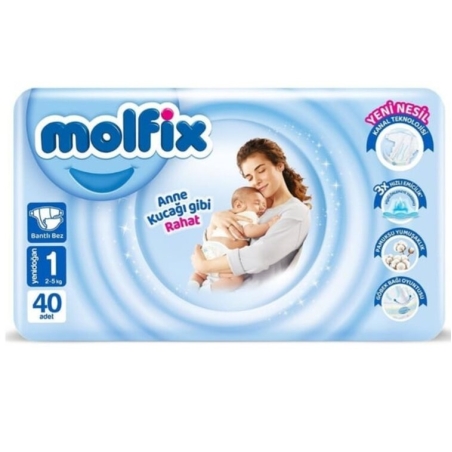 Molfix Памперси 1 , 2-5кг/ 40 бр. + ПОДАРЪК МОКРИ КЪРПИ Molfix