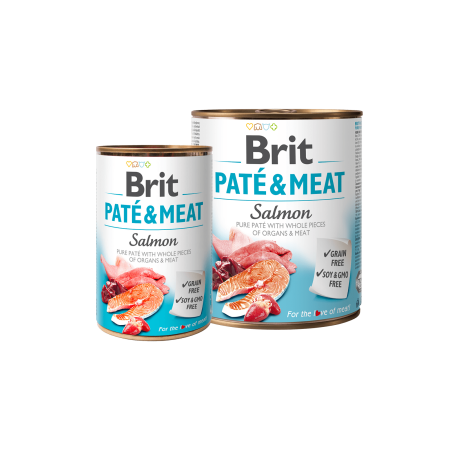BRIT PATÉ & MEAT SALMON – консервирана храна за кучета с 26% сьомга и 24% пилешко месо 0.400 кг.