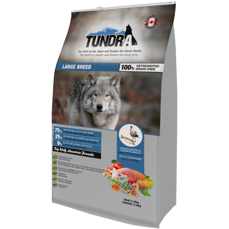 Tundra суха храна с пуйка и херинга за едри породи кучета -  3.14 кг