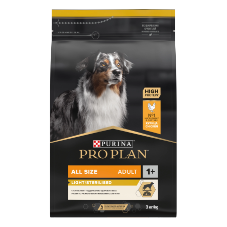 Purina Pro Plan Dog All size Adult Light Sterilised - Суха храна за кучета с наднормено тегло или кастрирани от всички породи с пиле - 14кг