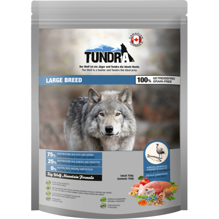 Tundra суха храна с пуйка и херинга за едри породи кучета - 750 г,