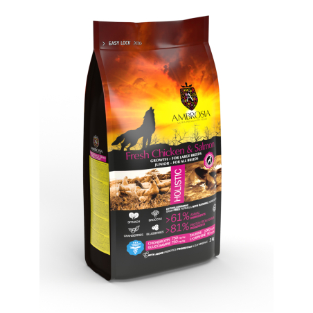 Ambrosia• Large puppy•Ultra premium от големи породи до 12 месечна възраст с Прясно пиле и сьомга12кг.