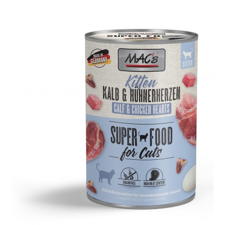 Mac's Cat Kitten консерва с телешки и пилешки сърца за подрастващи котки -  400 гр