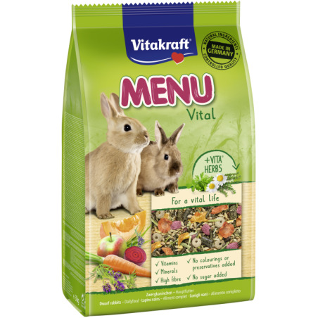 Храна за декоративни мини зайци - 1 кг Vitakraft Premium Menu Vital, меню за заек
