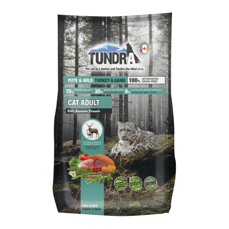 Tundra суха храна с пуйка и дивеч за израснали котки -  1.45 кг