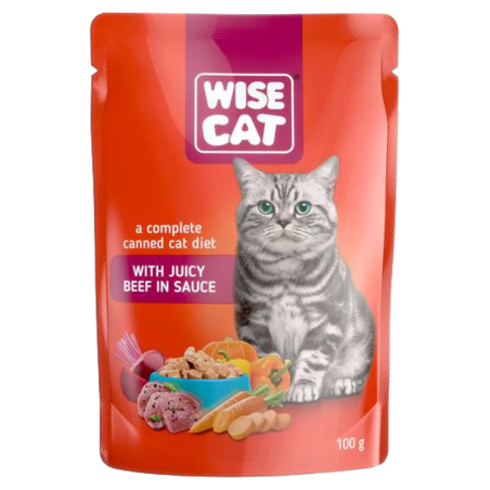 WISE CAT пауч за котки парченца говеждо в сос 100 г