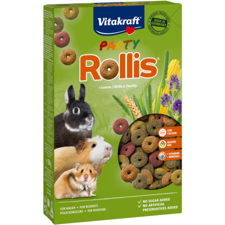 Vitakraft Party Rollis 500 g - Парти гранулки – Комбинирана растителна храна за гризачи + люцерна и тимотейка