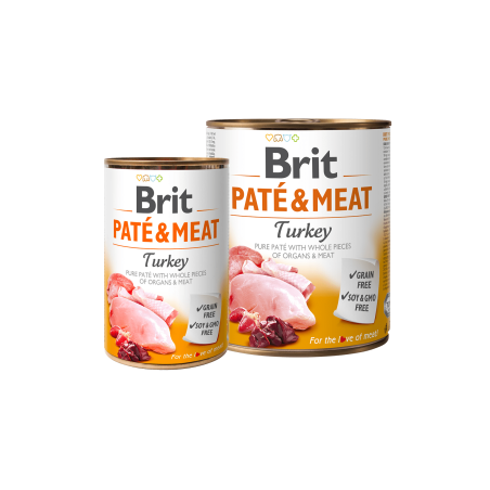 BRIT PATÉ & MEAT – TURKEY – консервирана храна за кучета с 26% прясно пуешко 24% пилешко 0.400 кг.