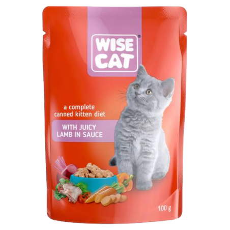 WISE CAT пауч за малки котенца парченца агнешко в сос 100 г