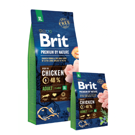Суха храна за кучета BRIT PREMIUM ADULT XL BY NATURE [ НОВА, ПОДОБРЕНА ФОРМУЛА ] с 48% прясно пилешко месо 15 кг.
