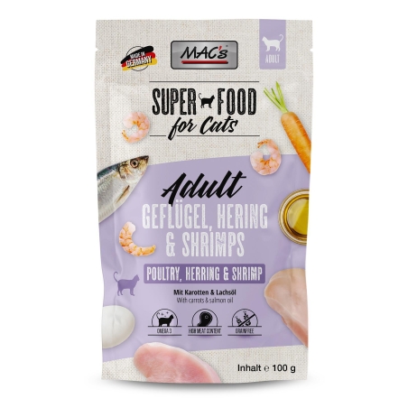 Mac's Cat Adult пауч с пилешко, херинга, скариди и масло от сьомга за израснали котки 100 гр