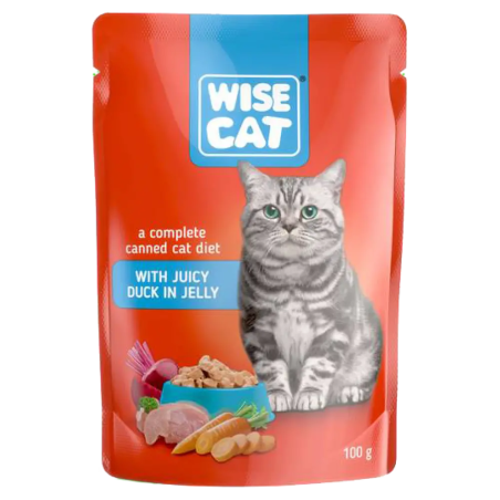 WISE CAT пауч за котки парченца патешко в сос 100 г