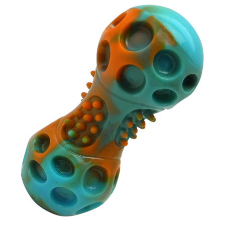 GimDog® PLANET DUMBBELL - Играчка за кучета – ГИРА „ПЛАНЕТА“. Подходяща за носене, отвътре с пищялка, размер „S“. Помага за почистване на зъбите и упражняване на челюстните мускули.