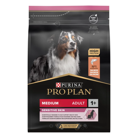 Purina Pro Plan Adult Medium Sensitive Skin - суха храна за израснали кучета от средни породи с чувствителна кожа със сьомга - 14 кг