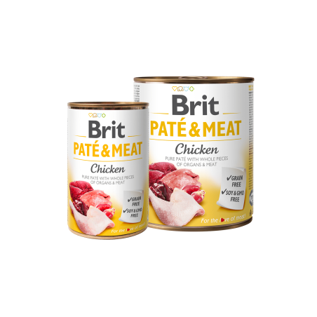 BRIT PATÉ & MEAT – CHICKEN – консервирана храна за кучета с 28% прясно пилешко месо и 22% телешко 0.400 кг.