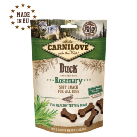 Полувлажни лакомства за куче Carnilove Semi-Moist Snack Duck enriched with Rosemary cъс 35% Патешко, обогатени с розмарин, БЕЗ ЗЪРНЕНИ КУЛТУРИ 0.200 кг.