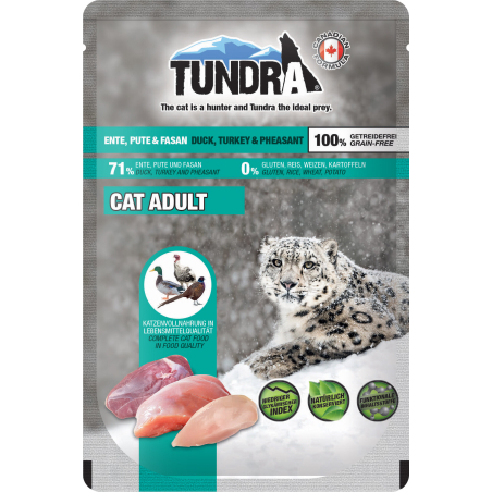 Tundra пауч с патица, пуйка и фазан за израснали котки 85 гр.