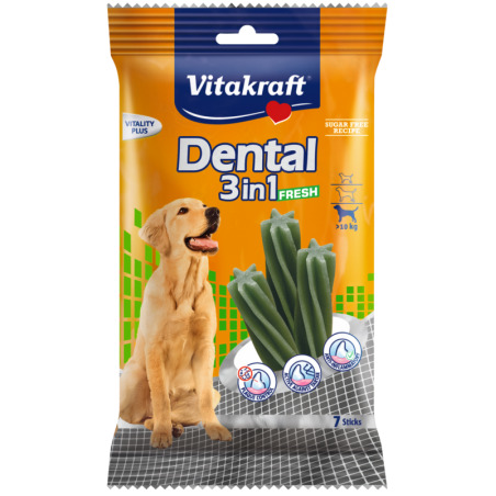 Устна хигиена за кучета > 10кг с мента - Vitakraft Dental 3in1 Fresh Medium 7бр