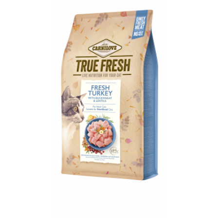 Ултра премиум суха храна Carnilove TRUE FRESH Cat Turkey със 70% истинска, прясна пуйка, обогатена с червени боровинки и корен от джинджифил 1.8 кг.