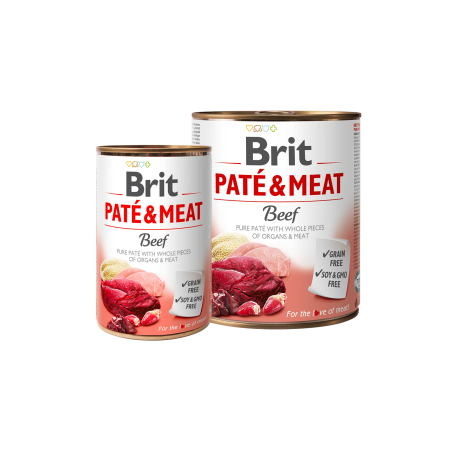 BRIT PATÉ & MEAT – BEEF – консервирана храна за кучета с 27% прясно телешко месо и 23% пуешко месо 0.400 кг.