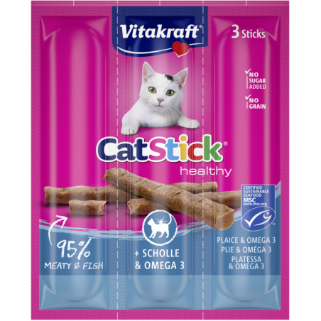 Лакомства за котки - Vitakraft Cat Stick Mini - Саламена пръчица с камбала и Омега 3 3бр
