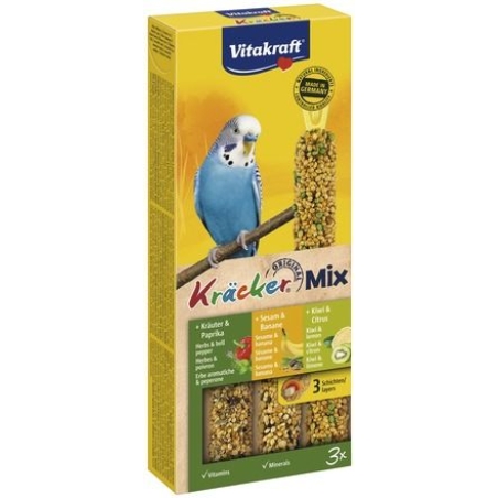 Vitakraft, КРЕКЕРИ “МИКС” 3 бр. за вълн.папагал, Крекер с билки и чушка; Крекер със сусам и банан; Крекер с киви и лимон.