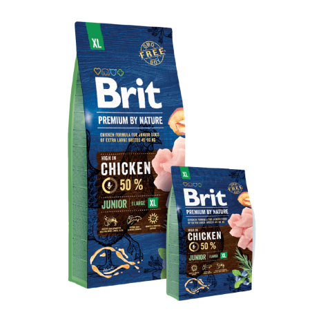 Суха храна за кучета BRIT PREMIUM JUNIOR XL BY NATURE [ НОВА, ПОДОБРЕНА ФОРМУЛА ] с 50% прясно пилешко месо 3 кг.