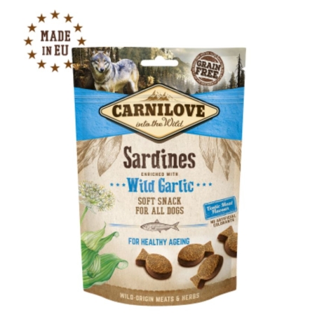 Полувлажни лакомства за куче Carnilove Semi-Moist Sardines enriched with Wild garlic cъс 35% Сардини, обогатени с див чесън, БЕЗ ЗЪРНЕНИ КУЛТУРИ 0.200 кг.