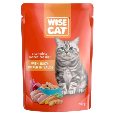 WISE CAT пауч за котки парченца пиле в сос 100 г