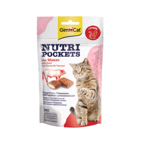 Gimborn - GimCat Nutri Pockets - Лакомство за котка хрупкави джобчета с говеждо и фибри 60 г