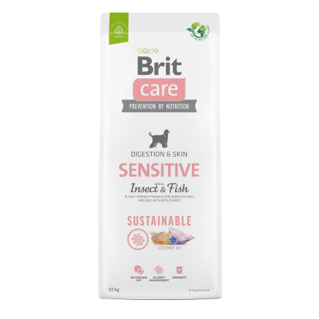 Brit Care Dog Hair & Skin Insect & Fish Grain Free – Хипоалергенна Храна за Кучета над 12 месеца, с риба, високоусвоим протеин от насекоми и кокосово масло, БЕЗ пилешка мазнина 1 кг.
