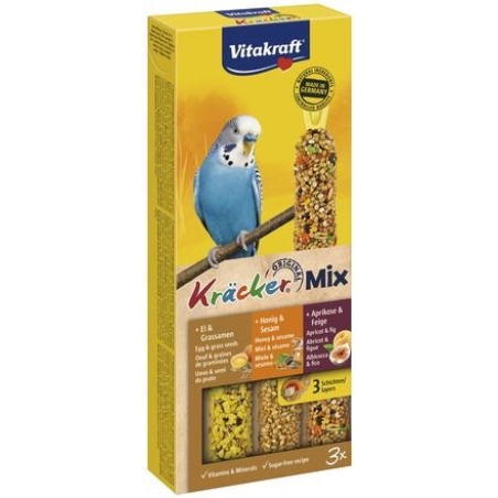 Vitakraft® КРЕКЕРИ “МИКС” 3 бр. за вълн.папагал: Крекер с яйце и семена на треви; Крекер с мед и сусам; Крекер с кайсия и смокиня.