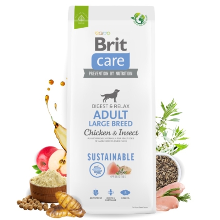 Brit Care Dog Sustainable Adult Large Breed Chicken&Insect- Супер премиум суха храна за кучета от големите породи. С високоусвоим протеин от насекоми и пилешко месо 1 кг.