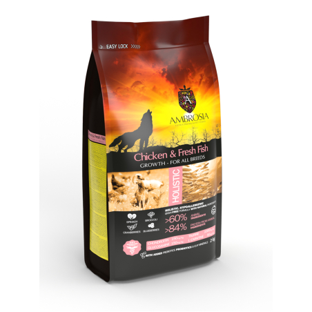 Ambrosia•Puppy• all breeds•Ultra premium за кучета от всички породи бебета и подрастващи с Пиле и прясна риба - 2 кг