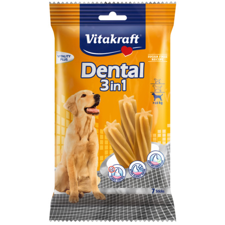 Vitakraft , DENTAL 3 in 1 Medium Дентални солети за кучета. Контрол на плаката и зъбния камък. За кучета с тегло над 10кг.