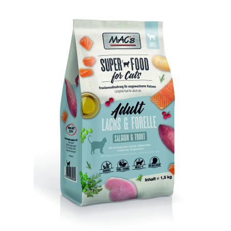 Mac's Cat Adult суха храна със сьомга и пъстърва за израстнали котки -  1.5 кг