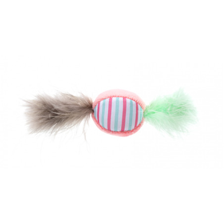 GimCat Играчка за котка DREAM CANDY, плюшена топка - бонбон с пера, розов цвят