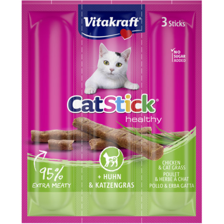 Лакомства за котки - Vitakraft Cat Stick Mini - Саламена пръчица с пиле и котешка трева 3 бр.