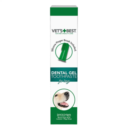 Vet&Best Dental Gel – гел за зъби/паста за зъби за кучета + силиконова четка за зъби, 100 г